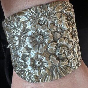 Floral Cuff Bracelet Antique Sterling Silver 925 Victorian Gorham  Spoon Gift